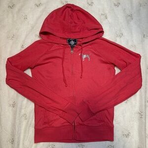 Vintage Y2K Victoria’s Secret PINK Peace Sign Bedazzled Zip-Up Hoodie – Small
